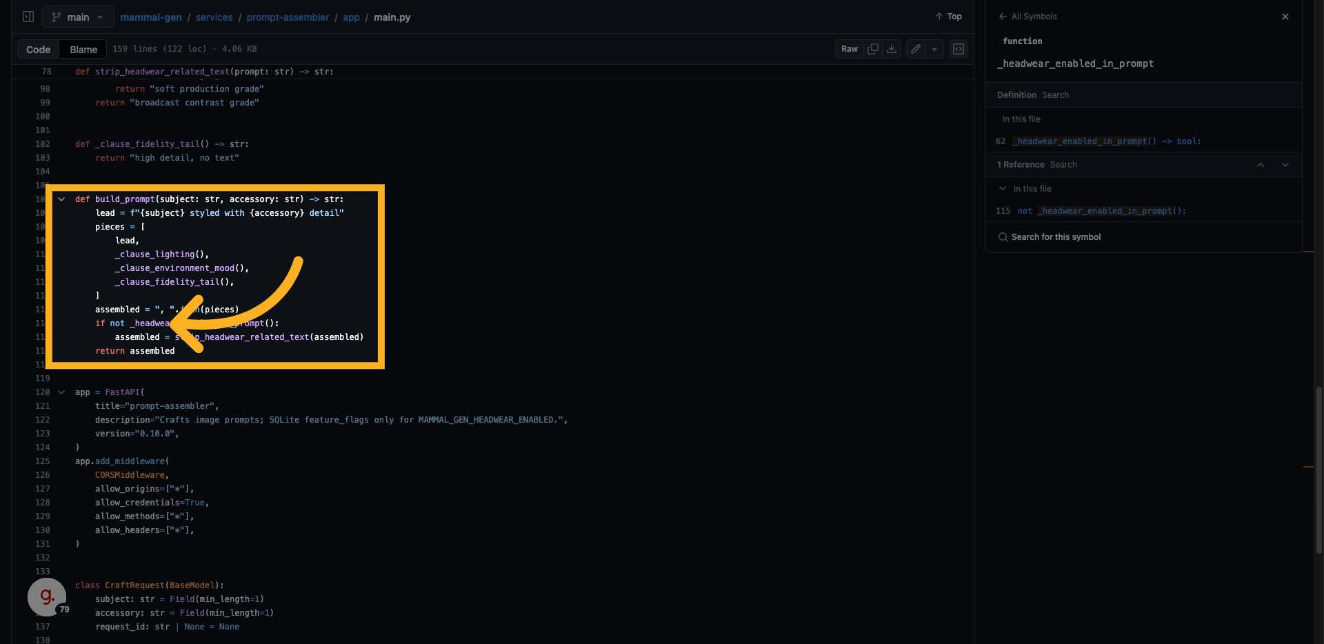 Go back to the prompt builder code